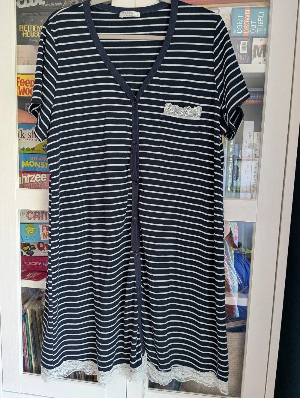 Stripped Blue And White Nightgown With Lace